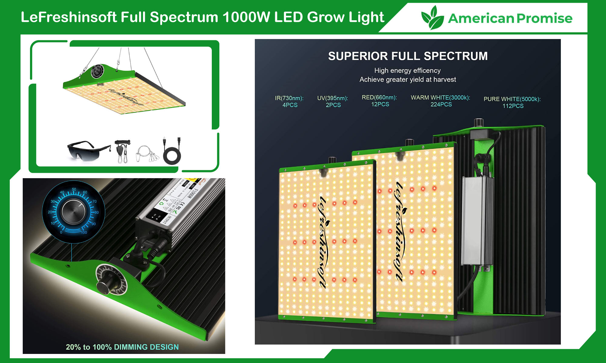 LeFreshinsoft Full Spectrum 1000W LED Grow Light
