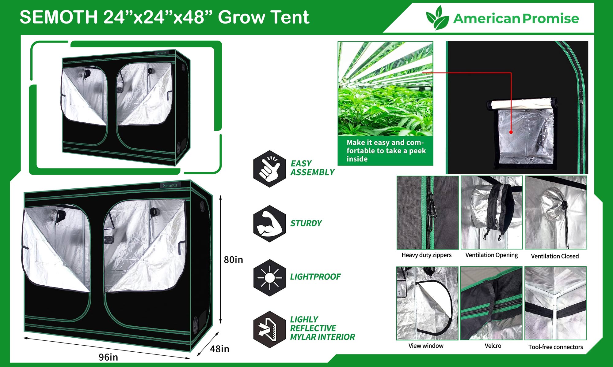 SEMOTH 24”x24”x48” Grow Tent
