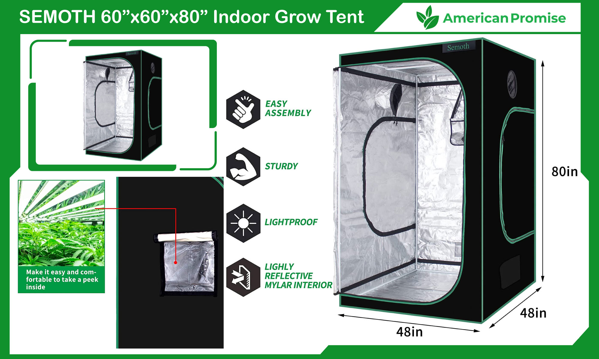 SEMOTH 60”x60”x80” Indoor Grow Tent