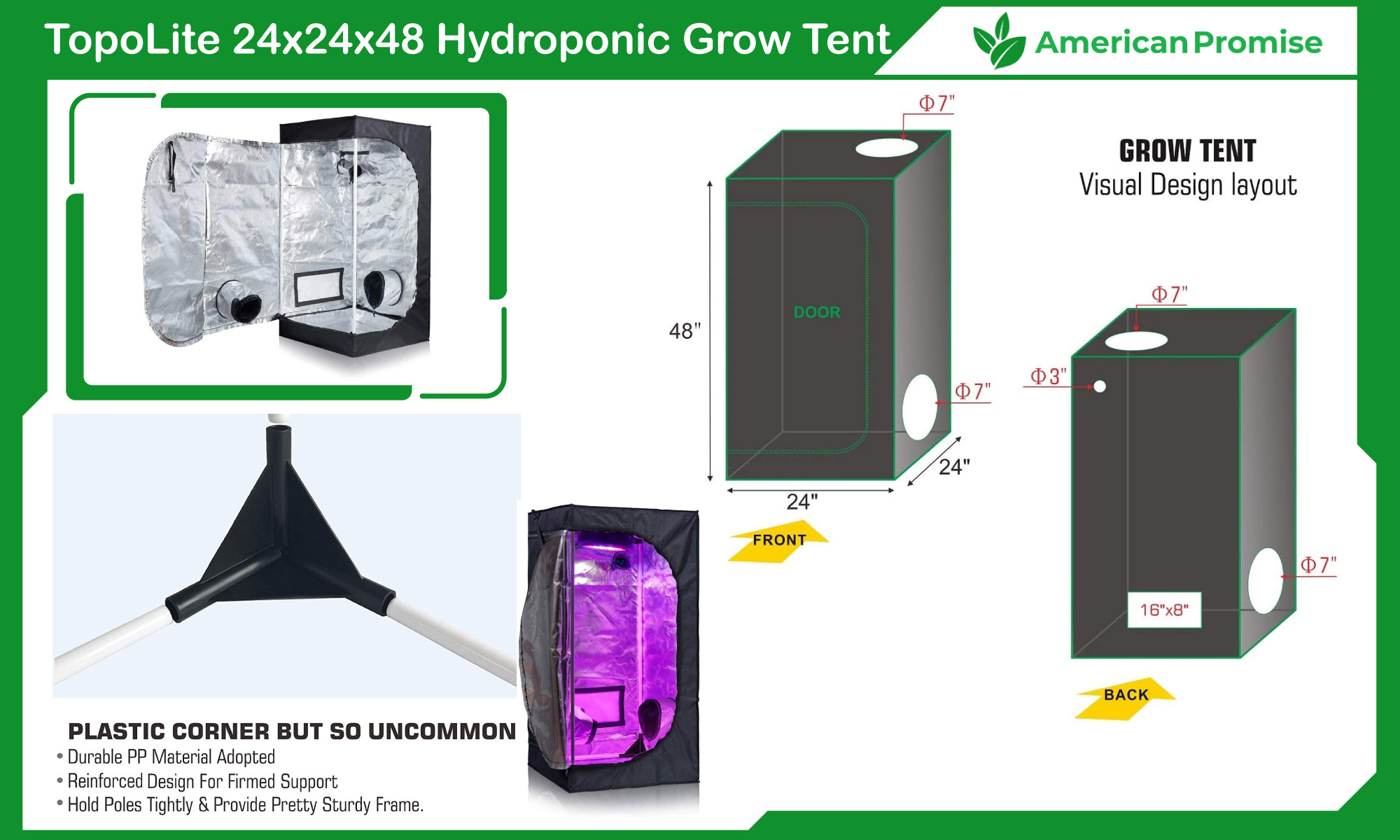 TopoLite 24"x24"x48" Hydroponic Grow Tent