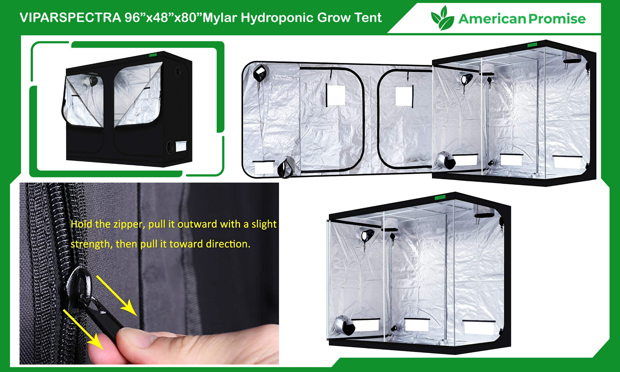 VIPARSPECTRA 96”x48”x80”Mylar Hydroponic Grow Tent