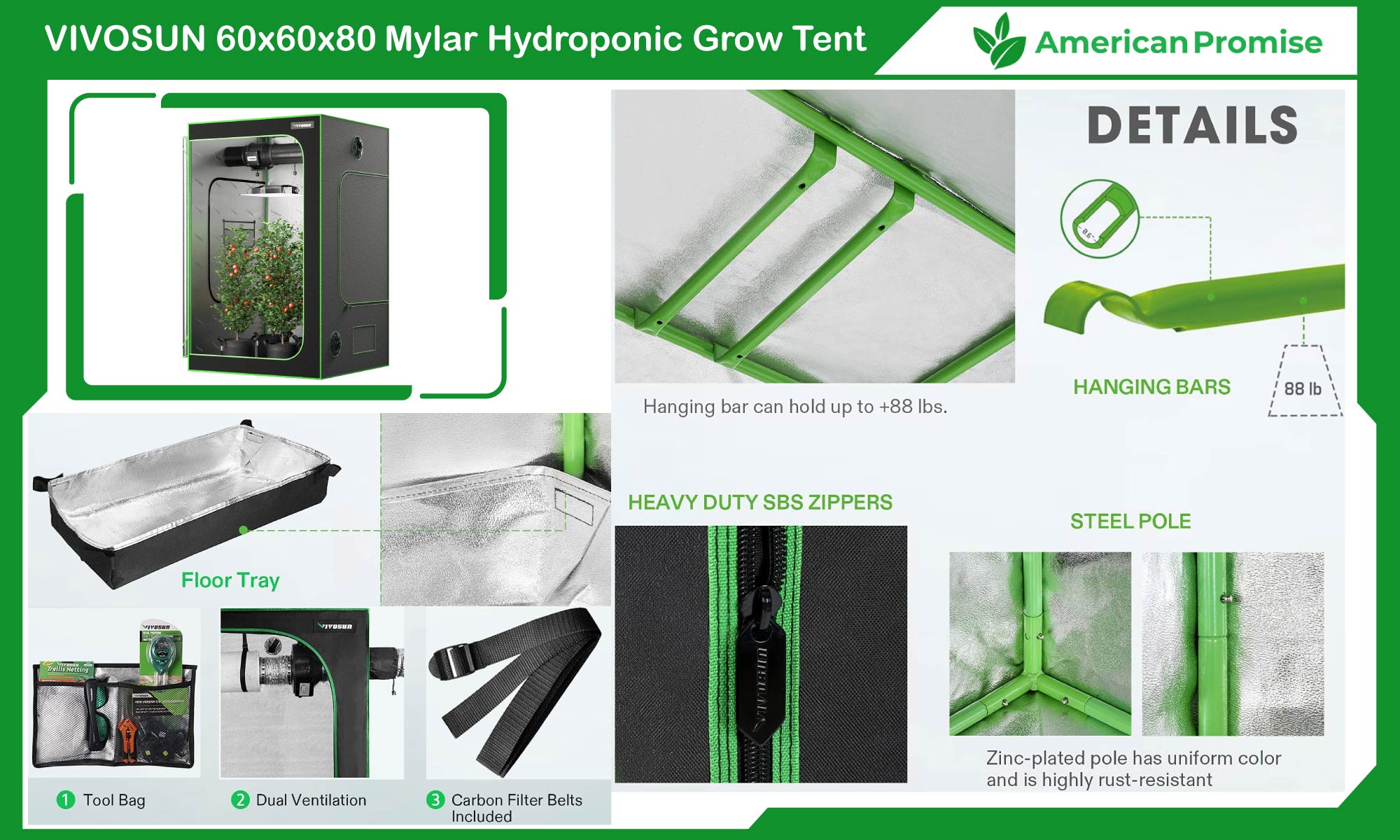 VIVOSUN 60x60x80 Mylar Hydroponic Tent