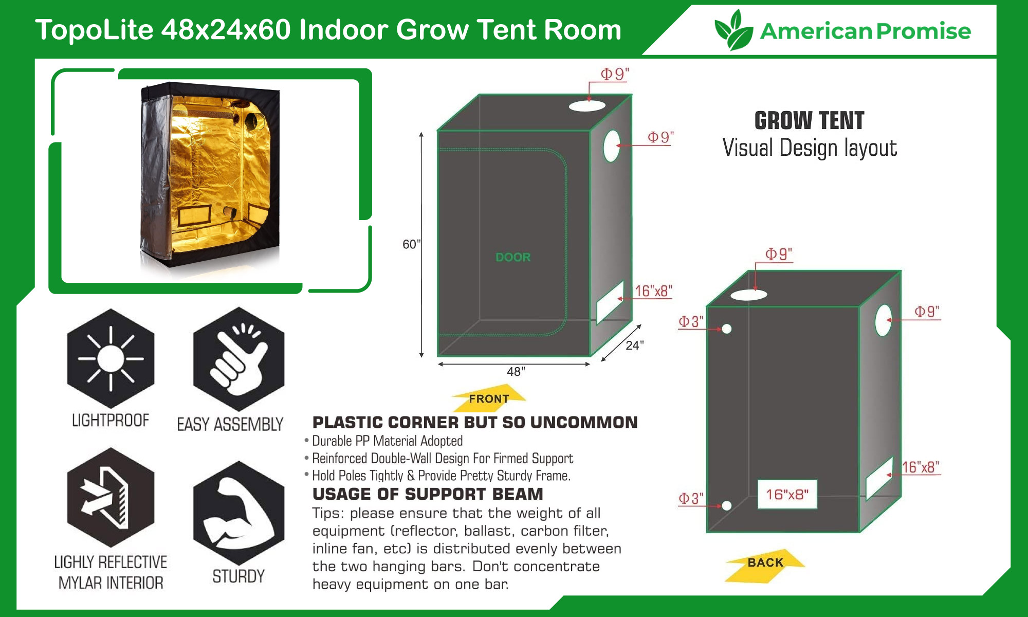 TopoLite 48"x24"x60" Indoor Grow Tent Room