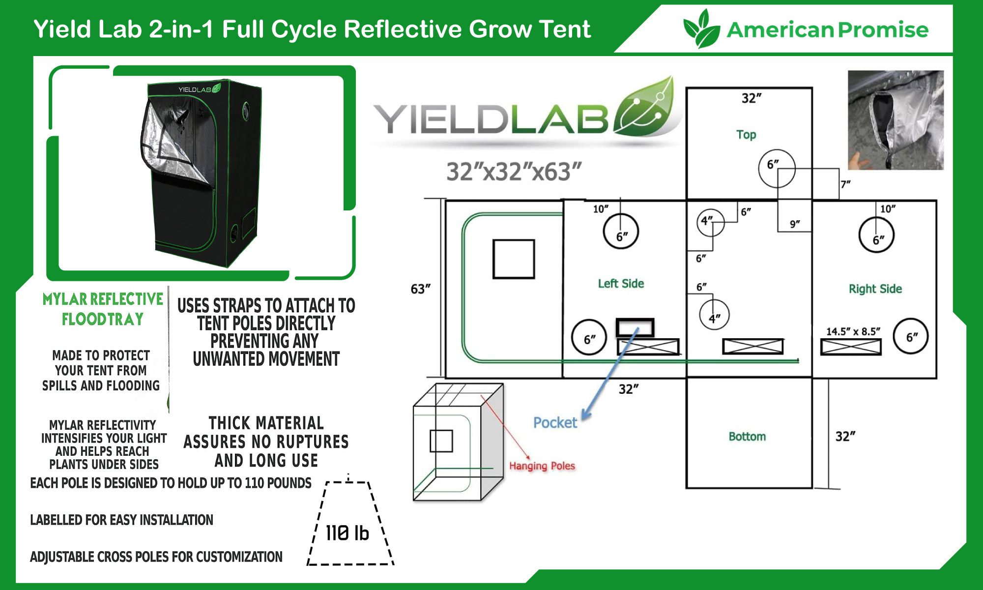 Yield Lab 2-in-1 Full Cycle Reflective Grow Tent