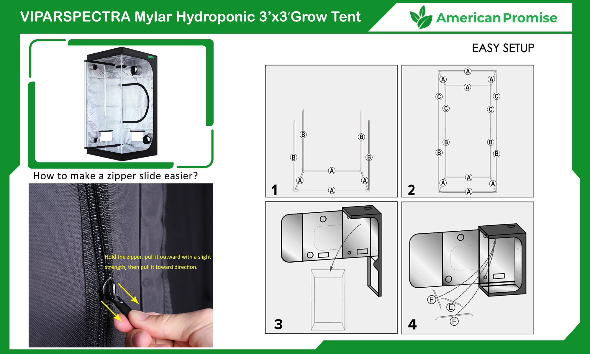 VIPARSPECTRA Mylar Hydroponic 3'x3' Tent
