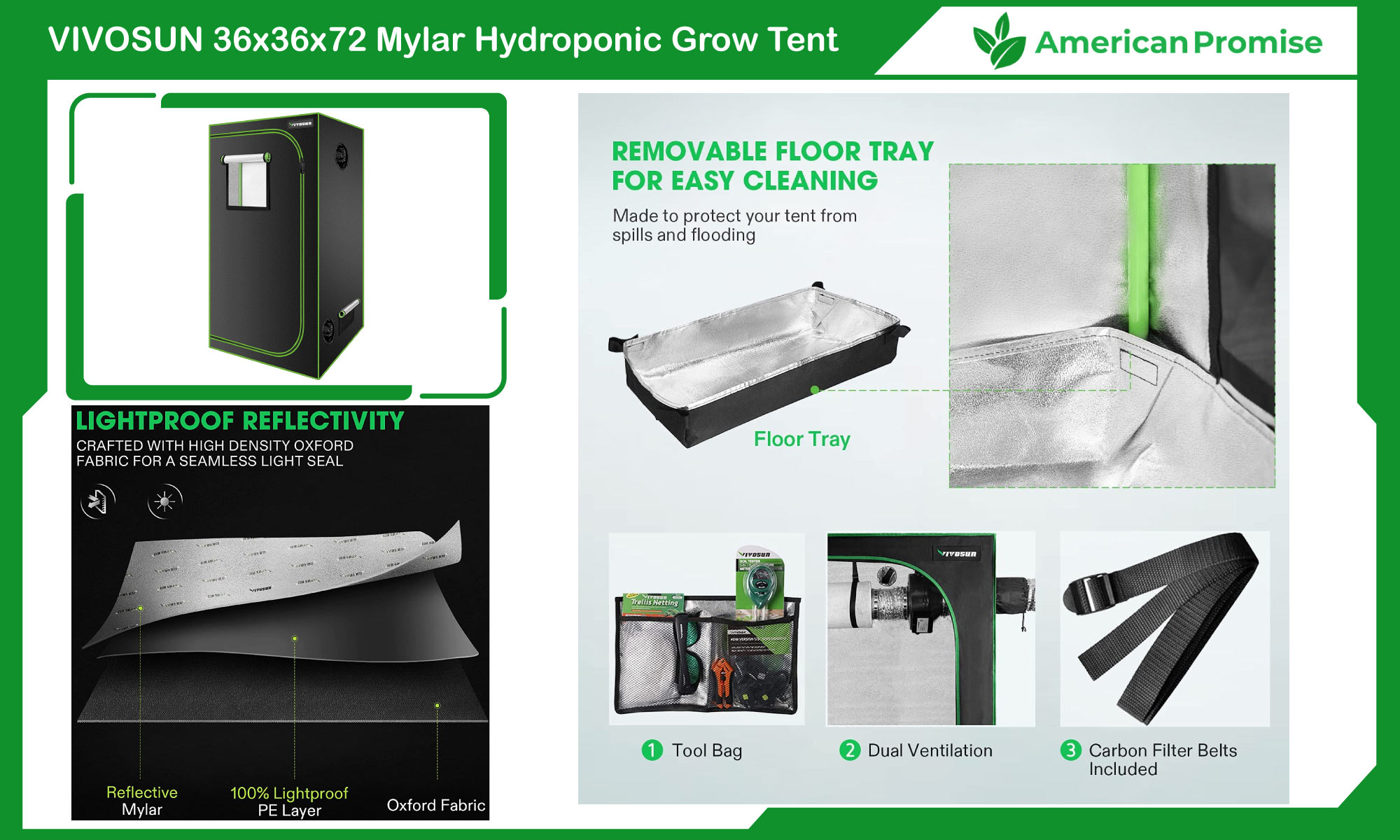 VIVOSUN 36"x36"x72" Mylar Hydroponic Grow Tent